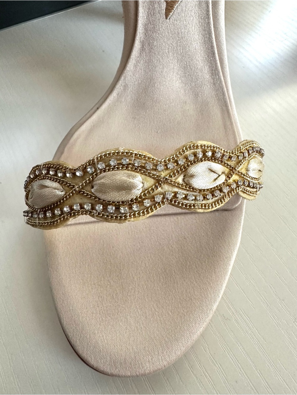 Nina Champagne Satin Beaded Heels NIB Leather Sole Wedding Shoes Sz 9 - Picture 7 of 10